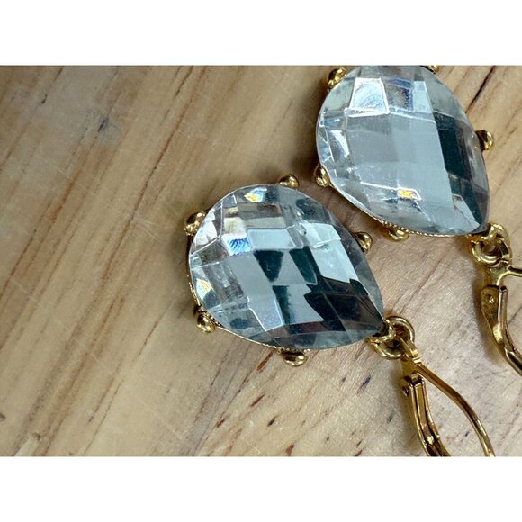 Joan Rivers Gold Tone Leverback Earrings With Faceted Clear Crystal Teardrops Fo - Picture 6 of 9